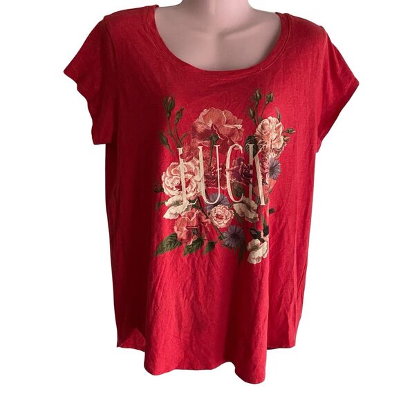 Lucky Brand Tops - Lucky Brand T Shirt Womens Large Red Floral Bird Graphic Print Soft